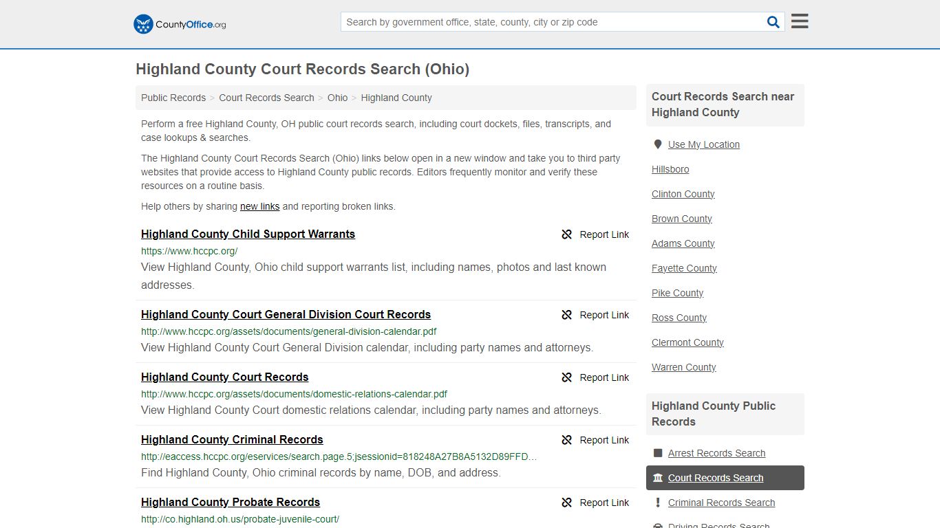 Highland County Court Records Search (Ohio) - County Office